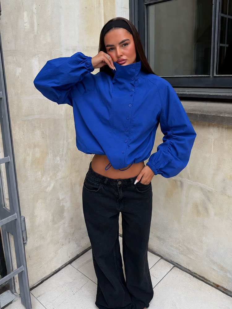 Office Tech Jacket - HH Fashion Blue Lightweight Drawstring Jacket